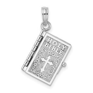 925 Sterling Silver Religious Lords Prayer Bible Book Pendant, movable pages